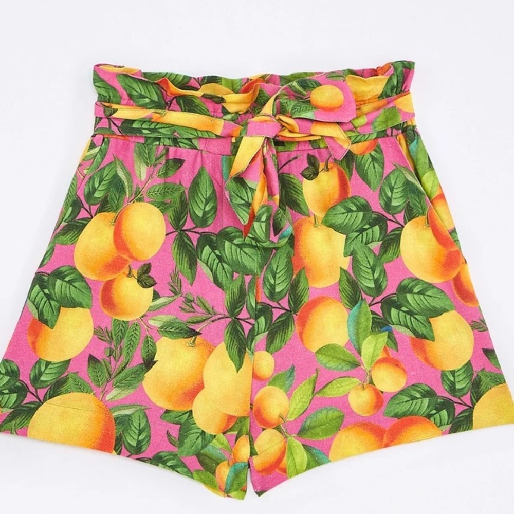 Farm Rio Orange Sunset Paper Bag Shorts 🍊 linen